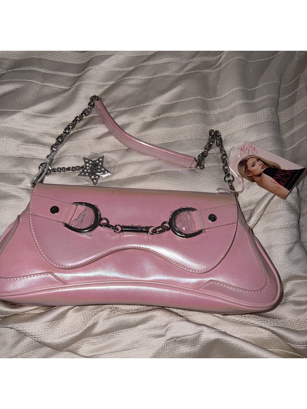 NEW! Paris Hilton Women’s Rider Large Shoulder Baguette Bag - Shimmery Pink